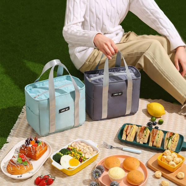Vattentät lunchväska i oxfordtyg med isolerad termisk lunchlåda med stor kapacitet för jobbet light blue