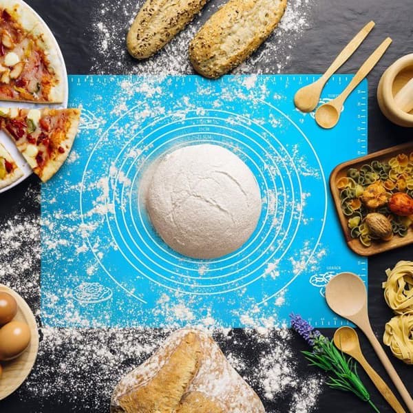 Bageunderlag, rulleunderlag - Varmebestandig silikone - 40 × 50 cm - Blå - Velegnet til pizza og pasta