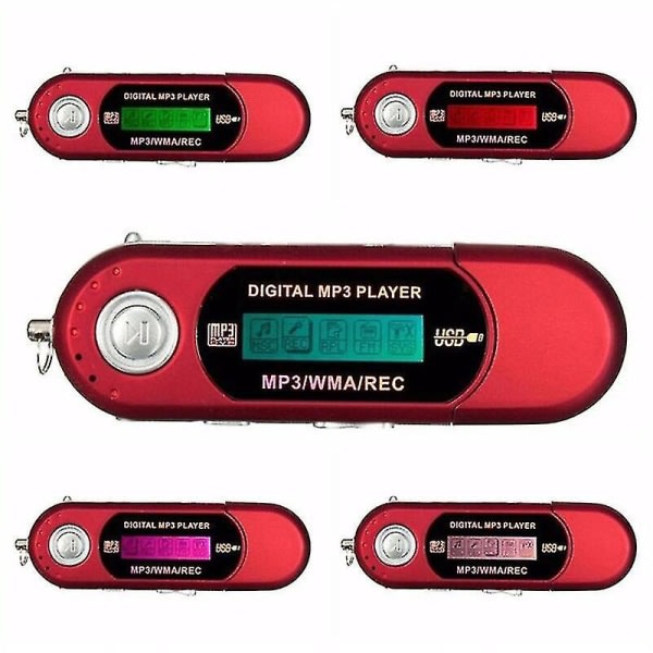 USB Mp3-spiller bærbar musikkspiller digital LCD-skjerm 4g lagring Fm-radio multifunksjonell Mp3-spiller USB-pinne K1kf, rød