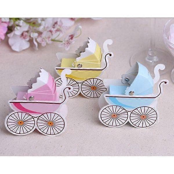 10 st barnvagnformade godispresentaskar för babyshower (blå)