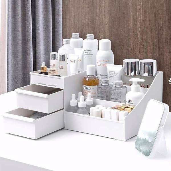 Makeup Organizer - 2-skuffers boks - Hvid - 25,5 x 16 x 11,5 cm - Praktisk