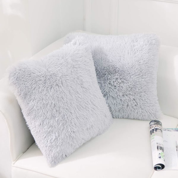 2-pack konstgjorda pälskuddfodral 45 x 45 lyxiga fluffiga dekorativa luddiga fyrkantiga kuddfodral 18 x 18 för soffdekoration grå