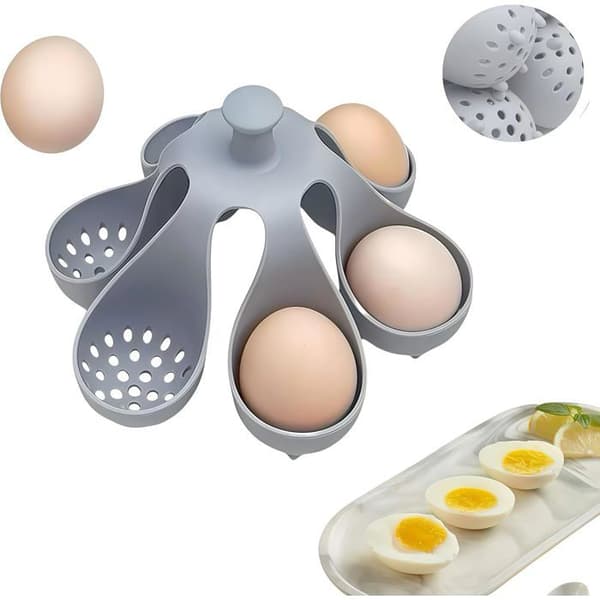 Eggholder - Silikon eggholder - Holder 6 egg - Grå - Praktisk for matlaging og oppbevaring