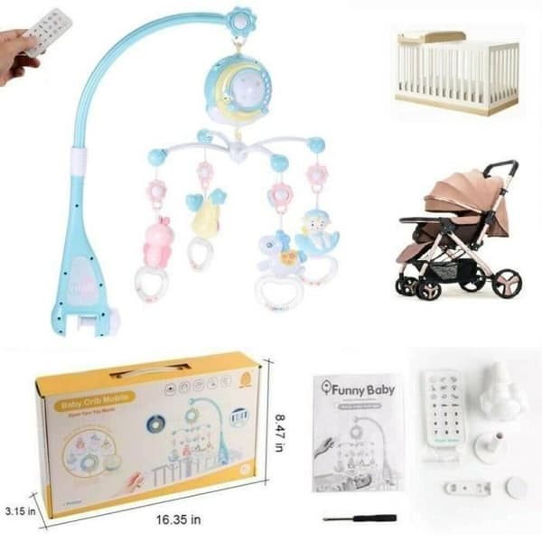 BLÅ musikalisk babymobil - Med takprojektor - Sovmusik - Spjälsängsklocka