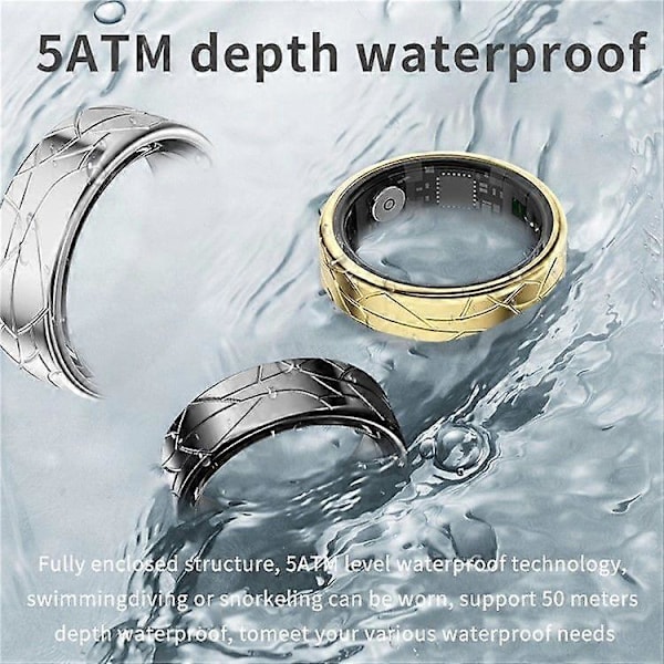 17,4 mm~21,5 mm Smartring med sprickdesign, multifunktionell hälsoövervakning och laddningsetui Size 10 Gold