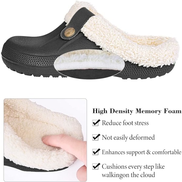Dame Vinter Pels Clogs Vandtætte Tøfler Foret Clogs Pels Tøfler Fluffy Slip-on Have Sko Varme Plys Hjem Hus Tøfler Indendørs Udendørs -4/5 UK