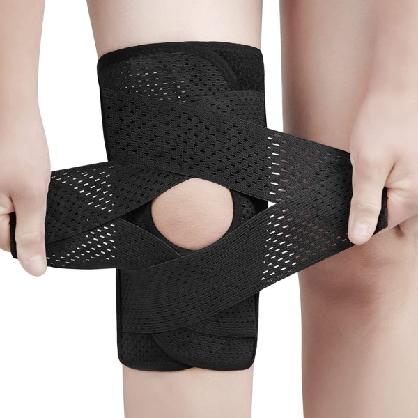 Knæstøtte til kvinder/mænd Knæstøtte til knæsmerter Justerbar knækompressionsærmestøtte med sidestabilisatorer til træning, sort (XL)