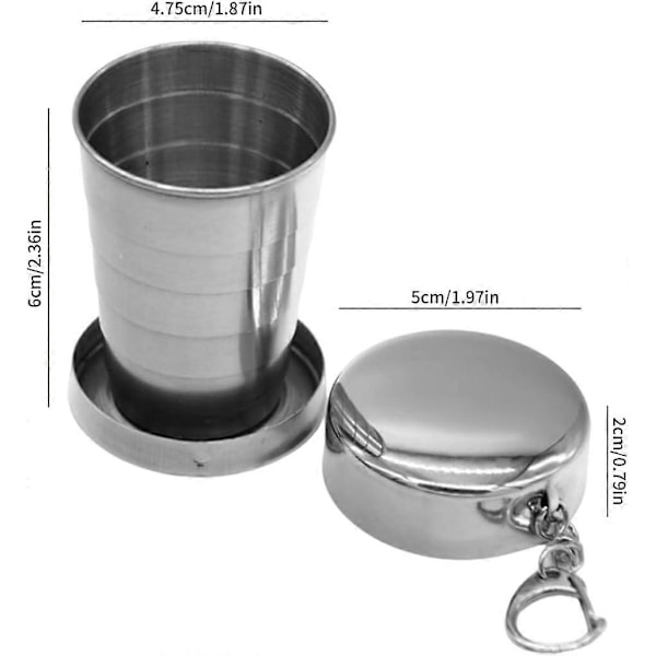 2-pack Hopfällbar Mugg Rostfritt Stål Campingmugg Teleskopisk Portabel 75ML Vikbar Mugg med Nyckelring Muggar