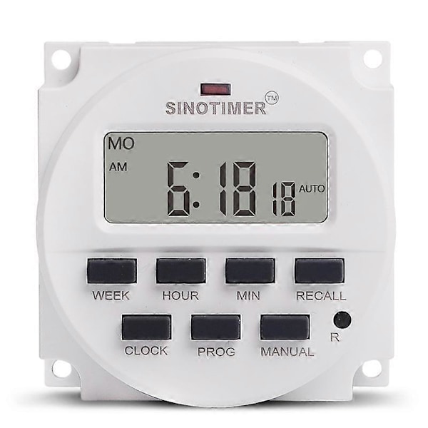 220V DC Tidtakerbryter, 7 Dagers Programmerbar Tidrelé, med 12/24 Timers Klokkedisplay, 1,6 Tommer Stor LCD-Skjerm, Batterilading Innebygd (TM618H-2)