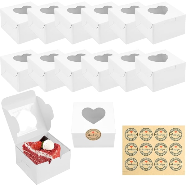 12 stk. Cupcake-bokser Papir-kakeboks Bakeri-bakverksbokser med vinduer og 12 klistremerker Kraft-godteribokser til cupcakes Desserter Bakverk Cookies