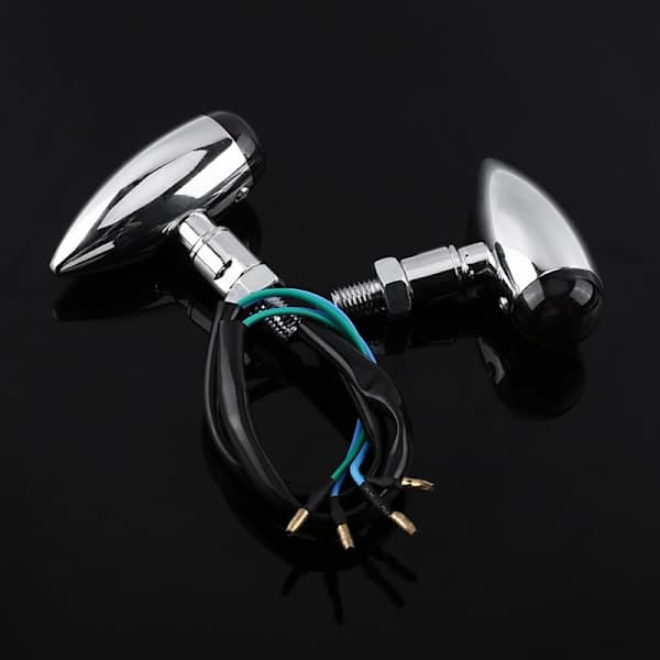 2 stk. Motorcykel Bullet Amber LED Blinklys Indikator Lys Lampe Sølv