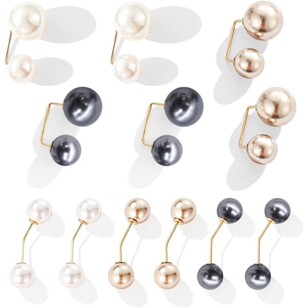 12 stk. Fashion Pearl Brosje Elegant Dobbel Kunstig Sikkerhetsnål 2 Mote Stiler Genser Sjal Sikkerhetsklips for Kvinner Jenter Damer Fest C