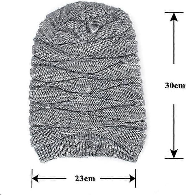 Vintermössa Herr Varm Stickad Lång Slouch Skull Cap Termisk med Mjukt Fleecefoder