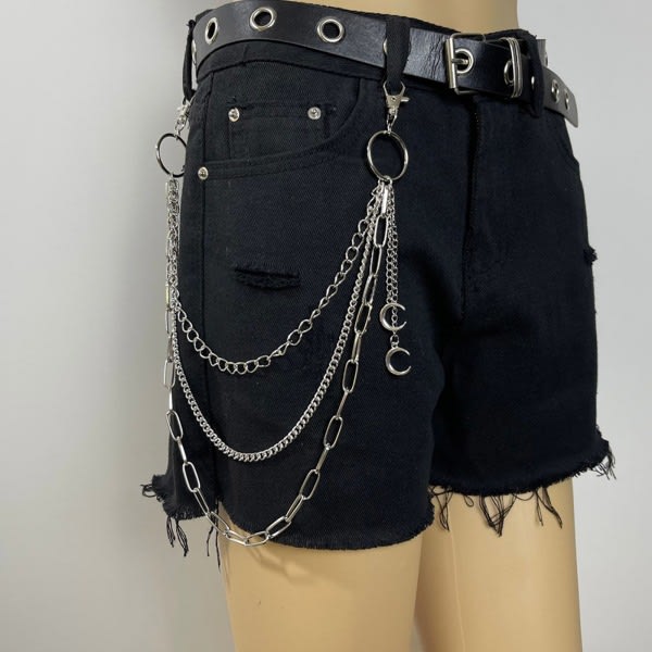 Måneformede bukser kjede for kvinner Multi Street metall bukser til nøkkelring Punk Hip-hop midje kjeder Belte til bukse Jea