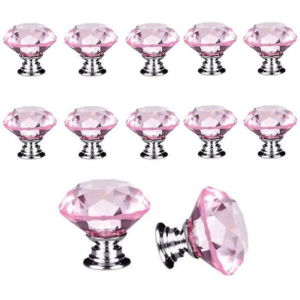 10 stk 30mm Glass Skap Knapper Krystall Diamant Form Trekkhåndtak For Kommode Skuffer Garderobe Kjøkkenskap, rosa (hs)