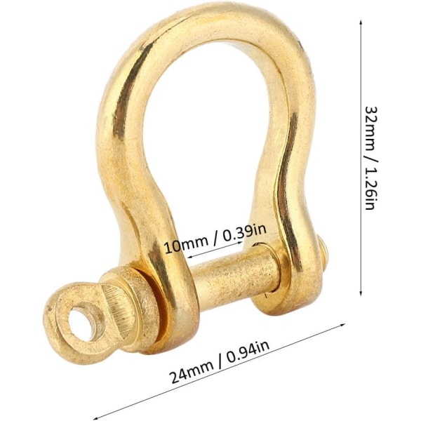 Ankarbygel, 2 set 10 mm ankarbygel Ren mässing U-typ Fob Nyckelring Krok Gyllene anslutningsspänne Mässingsschackel