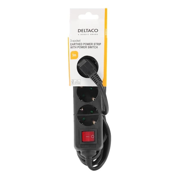 Jordet stikdåseafbryder, 3xCEE 7/3, 1xCEE 7/7, 3m, sort