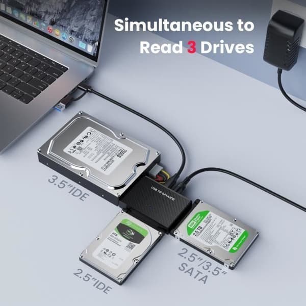 USB 3.0 til IDE SATA Harddiskadapter - 80 cm til 2.5\" 3.5\" IDE SATA SSD med Ekstern Strømforsyning