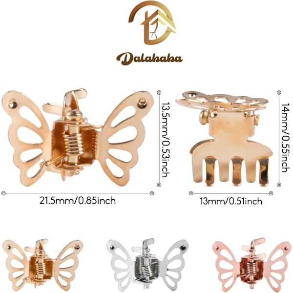20 stk. Mini Butterfly Hårklemmer, Jenter Metall Små Klo Klemmer, Tiny Cute Hårtilbehør for Kvinner Jenter gold