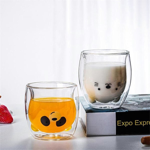 Söt Kaffemugg Tekopp Mjölkkopp Dubbelväggigt Glas Björn Ankunge Tecknad, 100% NY Multicolor Xiong Daikuan