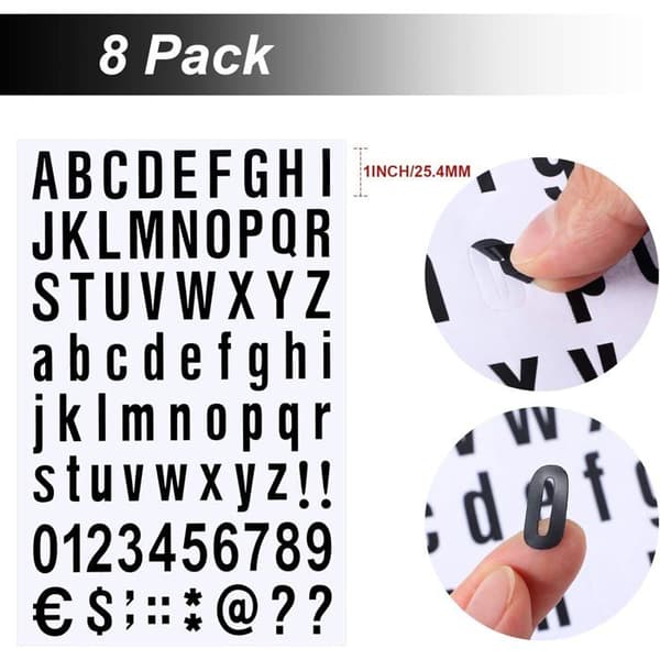 8 arkin sarja aakkosnumeerisia vinyylitarroja postilaatikon numeroihin (musta, 2,5 cm)