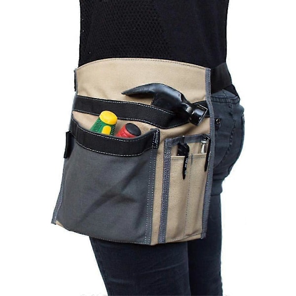 Verktygsbältespåse, 12OZ Multifunktionell Canvas Midje Förkläde Verktygsfickor med Justerbar Bältesklämma Khaki