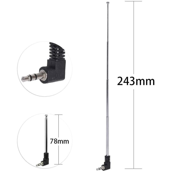 Teleskopisk FM-antenne (2-pakning) med 3,5 mm-kontakt, kompatibel med mobiltelefon FM-radio, musikksystem, innendørsradio, Bluetooth-stereomottaker