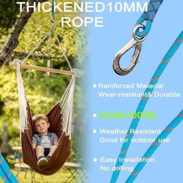 Justerbar Hängmatta Upphängningsrem 60 cm, Rep med Krok, Slitstark Polyester, Blå, 200 kg