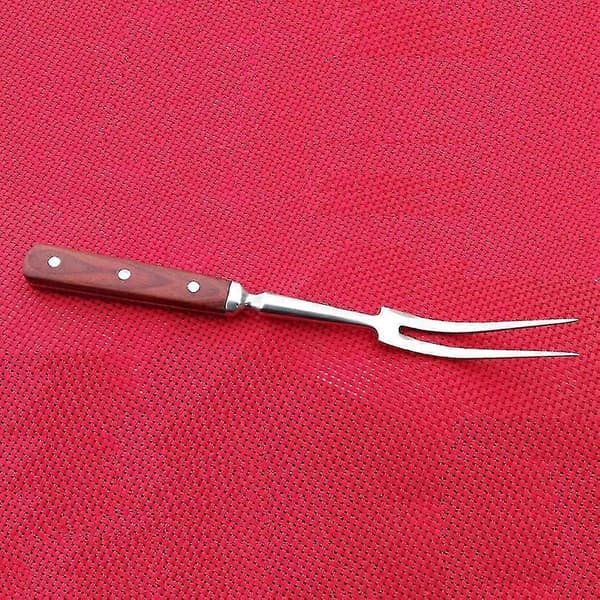 2024 Bærbar grillgaffel i rustfritt stål med trehåndtak for utendørs matlaging, 36 cm Silver A