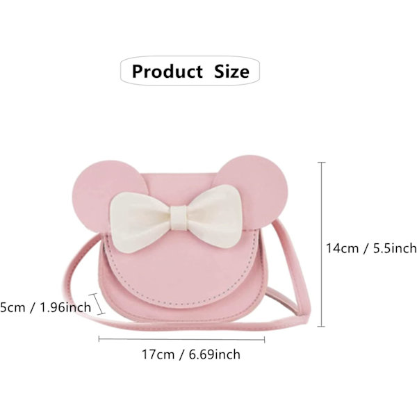 Liten jente skulder veske sløyfe klaff mini håndveske søt muse øre crossbody PU veske, egnet for 2-10 år gamle (rosa)
