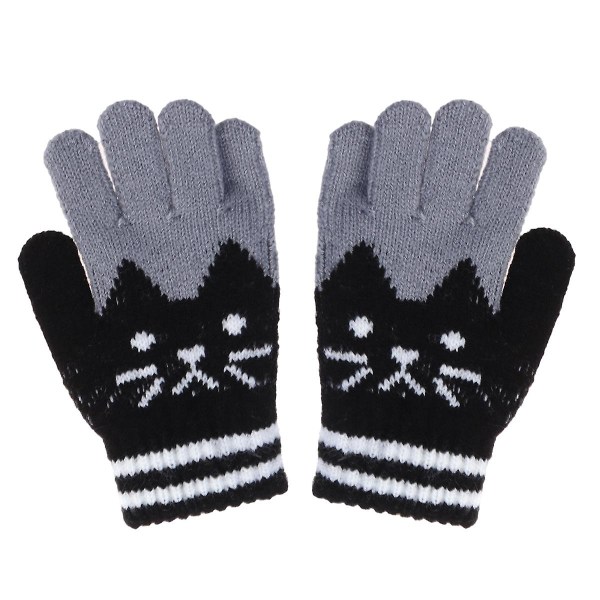 Kid vinter strik handske varm imiteret uld handske til børn pige barn (sort)