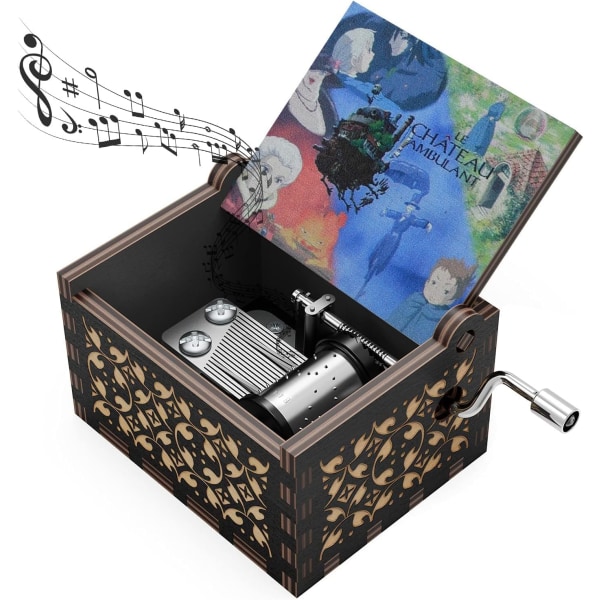 Castle Wood Music Box, Anime-teemamusiikki Merry Go Round of Life Puiset käsin väännetyt musiikkilaatikot uudenvuoden syntymäpäivälahja (musta)