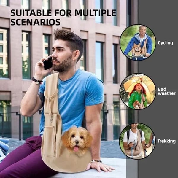 Frontvendt kæledyrstaske til katte og små hunde op til 10 kg, vandtæt polyester, grå, 75x60x12 cm