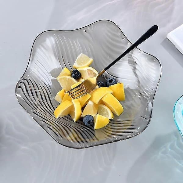 Fruktskål, Kristall Serveringsskål, Klar Salladsskål, Snacks Desserttallrik, Blomformad Vågig Kanttallrik