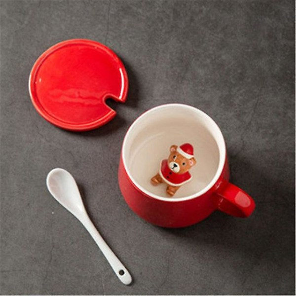 Julekrus Par Keramik Santafigurer med Låg og Ske Ny Lågdesign Feriestil Kontor Hjem Mælk Kaffe Kop Bear