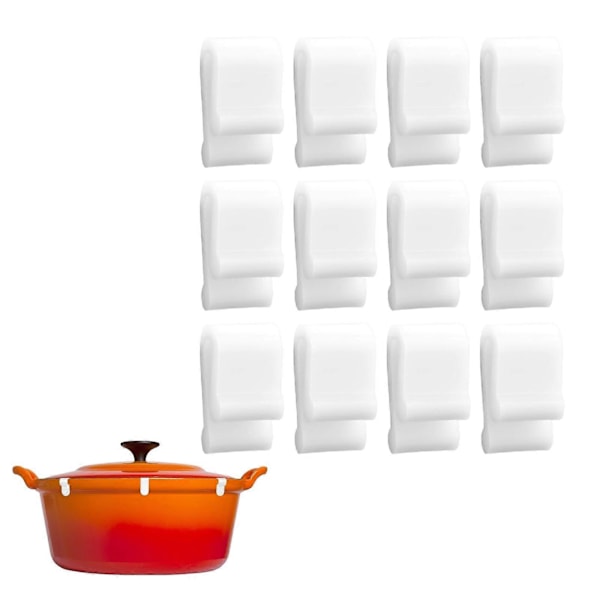 Skyddsklipp för Holländsk Ugnslock för Le Creuset, Staub & Tramontina Gjutjärnsgrytor - Förhindrar Flisning & Repor white 12pcs