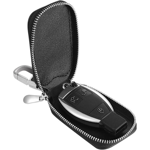 Svart äkta läder bil smart nyckelkedja mynthållare fodral fjärrnyckelkedjor fob väska nyckelring plånbok dragkedja fodral (svart, liten)