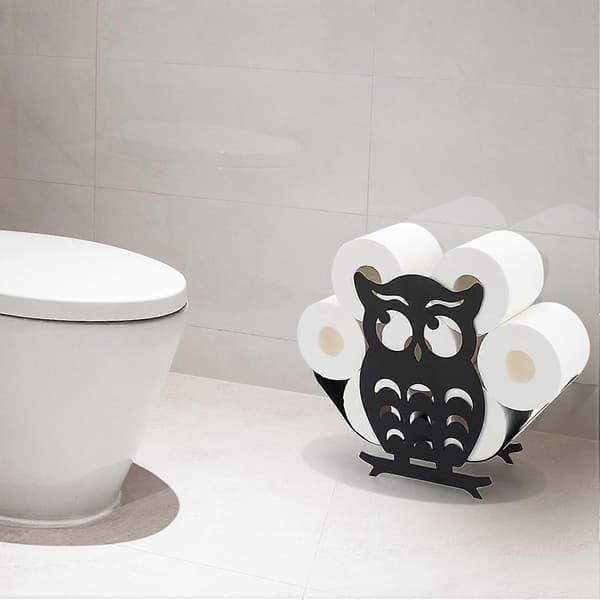 Toiletpapirholder Metal Ugleform Papir Opbevaringsholder til Badeværelse (Sort)