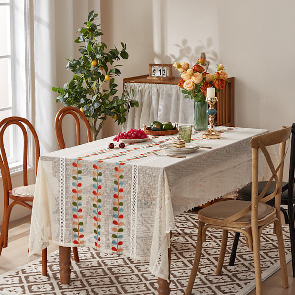 Juledug med broderet blonder 140x100/140x200/140x240/140x330cm valgfri Vinterfest rektangulær egnet til julepynt 140*140 Bell tablecloth