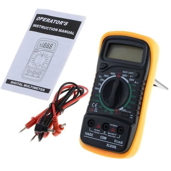 Digitalt multimeter - XL830L - Gul - Maks. spænding 600V - Maks. strøm 10A - Modstand 2MΩ