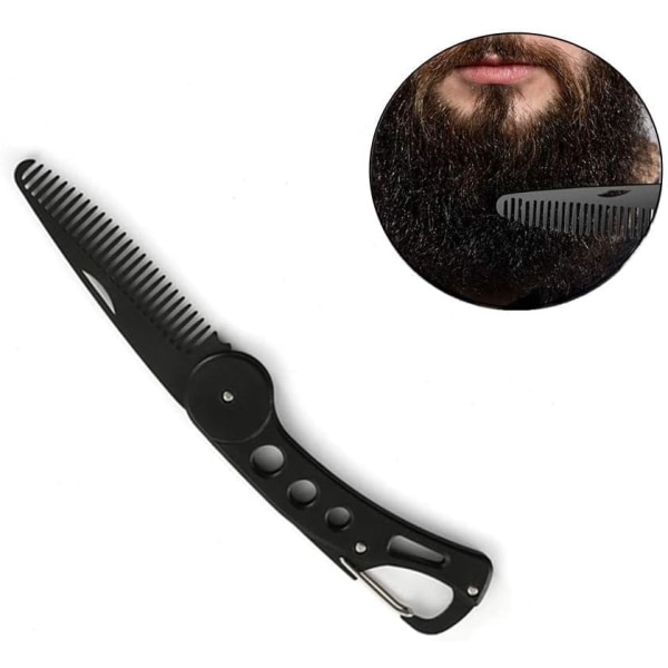 Skäggkam i rostfritt stål, fällbar skäggkam, mustaschkam, fickkam, hårstylingkam för män, för hår, skägg och mustasch
