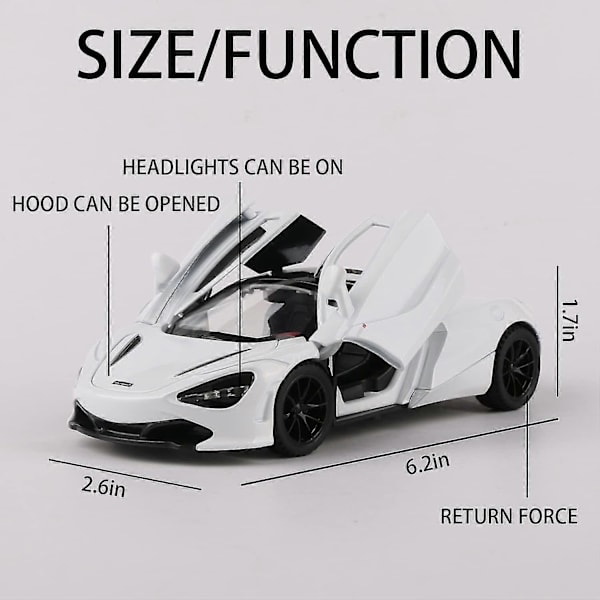 1:24 Diecast-malli McLaren 720S: Sinkkiseosauto, koristeellinen, miniatyyriajoneuvo lapsille, poikaystävälle, nuorille, lahja - Ya White