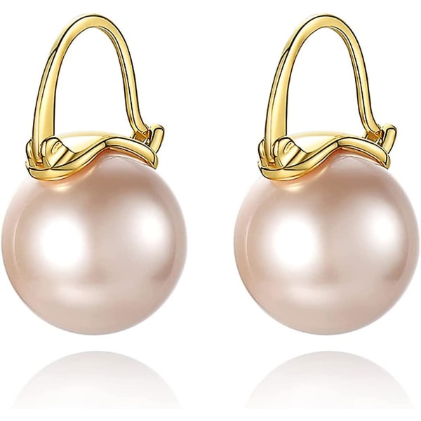 Elegante 925 Sterlingsølv hvite perle-dråpeøreringer Dingle øredobber for kvinner stor størrelse 12 mm rosa -