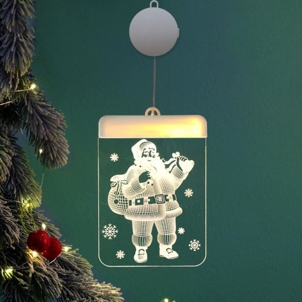 Julebelysning 3D Hengende Lys Romdekorasjon Modellering Soverom Ferie Vindu Dekorasjon Snømann Snøflak Rektangel