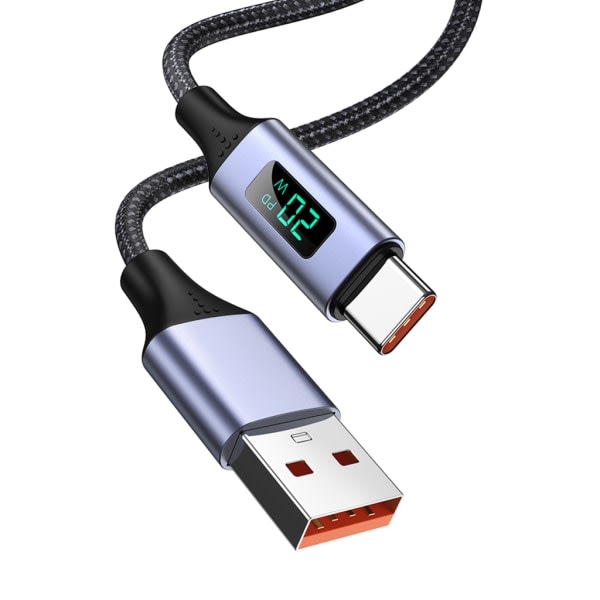 PD 20W USB til USB C-kabel, 3,0A hurtigopladning USB C-kabel med LED-skærm, Nylon Type C-kabel til bærbare telefoner