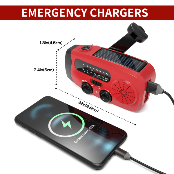 Dynamoradio med solceller, lommelykt og 2000mAh Powerbank