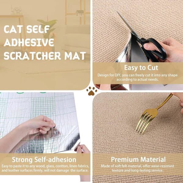 Selvklebende klorematte for katter 40x200cm Khaki - Anti-ripe sofatrekk - Slitesterk klorematte for innekatter