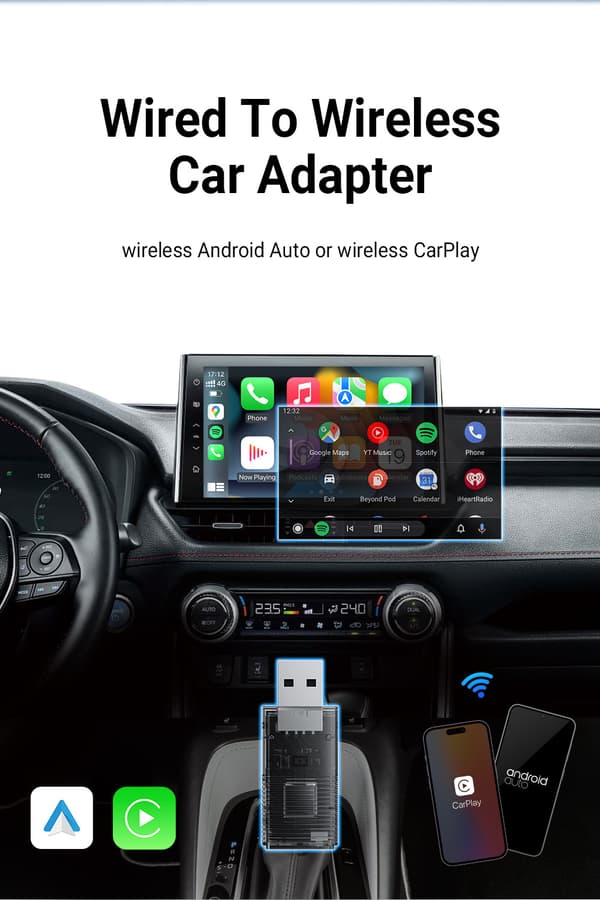 2 I 1 Trådløs CarPlay Android Auto-adapter, kablet til trådløs CarPlay bilnavigasjons-sammenkoblingsboks Ottomotion Mini（Android auto）