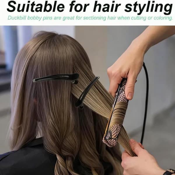 Anknäbbsformade hårklämmor med en slät, halkfri yta, för hårstyling och smink.