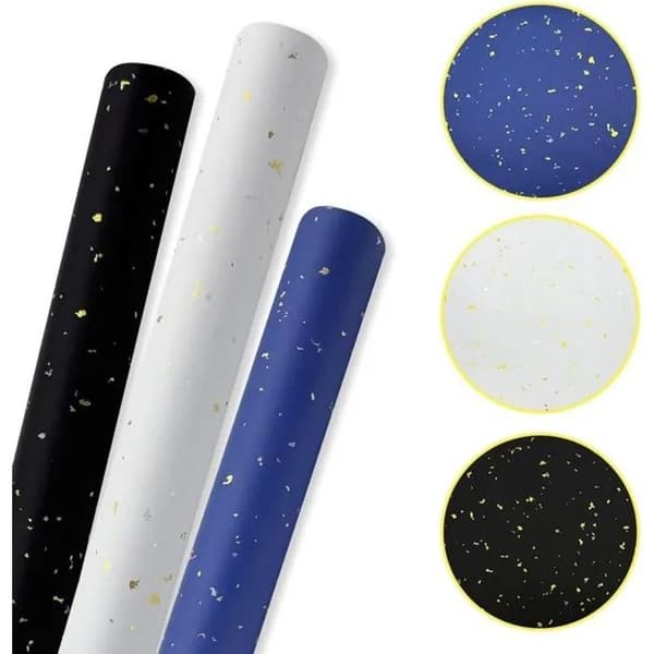 3 ruller bursdagsgavepapir - 43 cm x 3 m per rull - Blå, hvit og svart - Stor rull resirkulerbart papir
